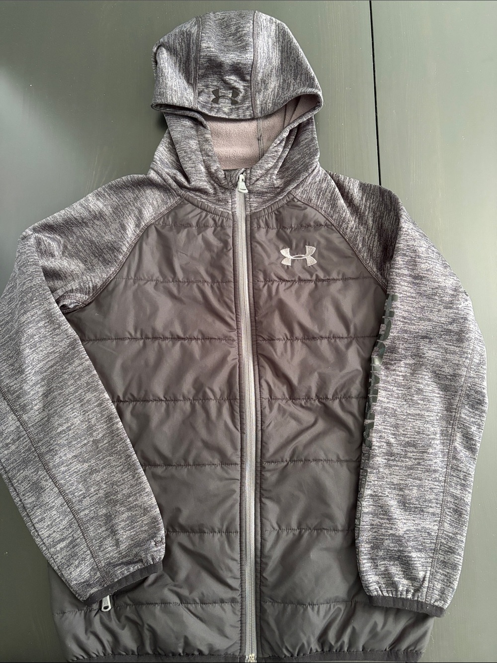 Under Armour Boys Grey Hooded Quilted Hybrid Jacket